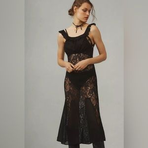 By Anthropologie Sheer Lace Midi Dress NWT